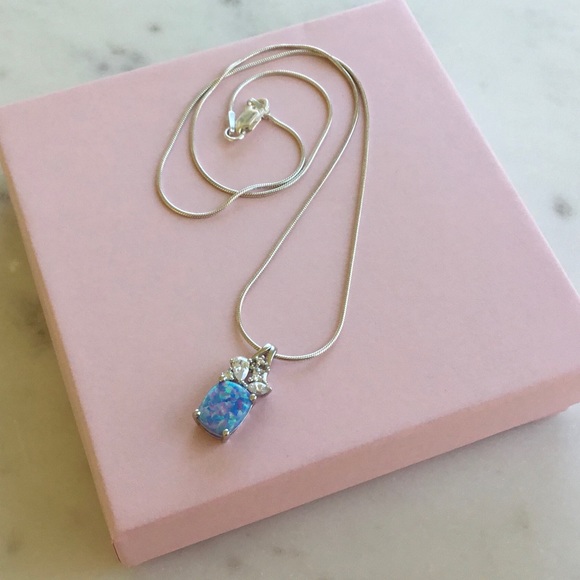 Sterling Blue Lavender Lab Opal Necklace - Picture 3 of 16